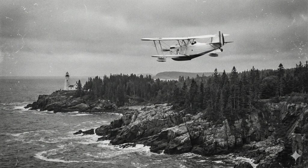 l'Oiseau Blanc sobrevolando la costa de Maine